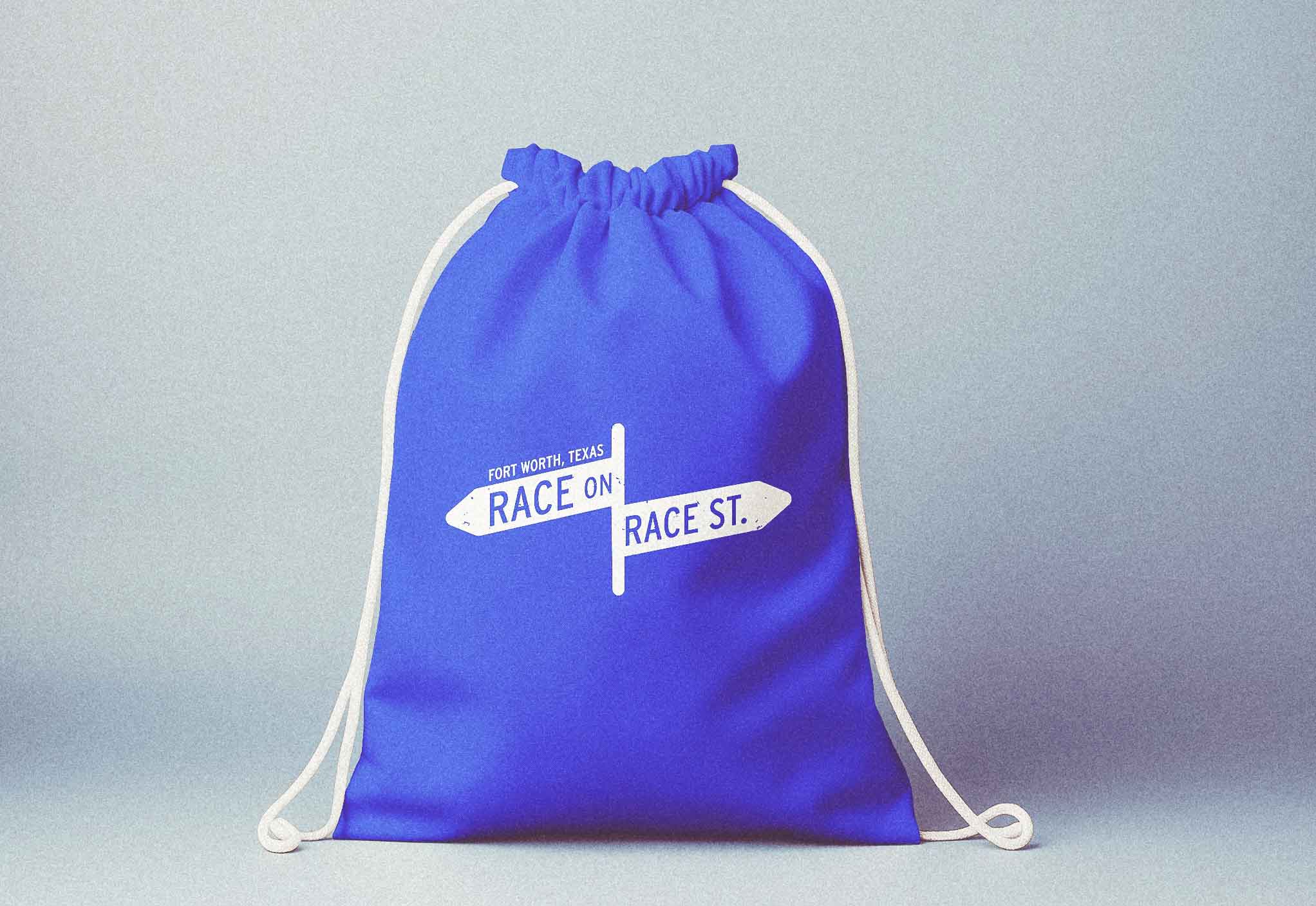 Race on Race street drawstring bag