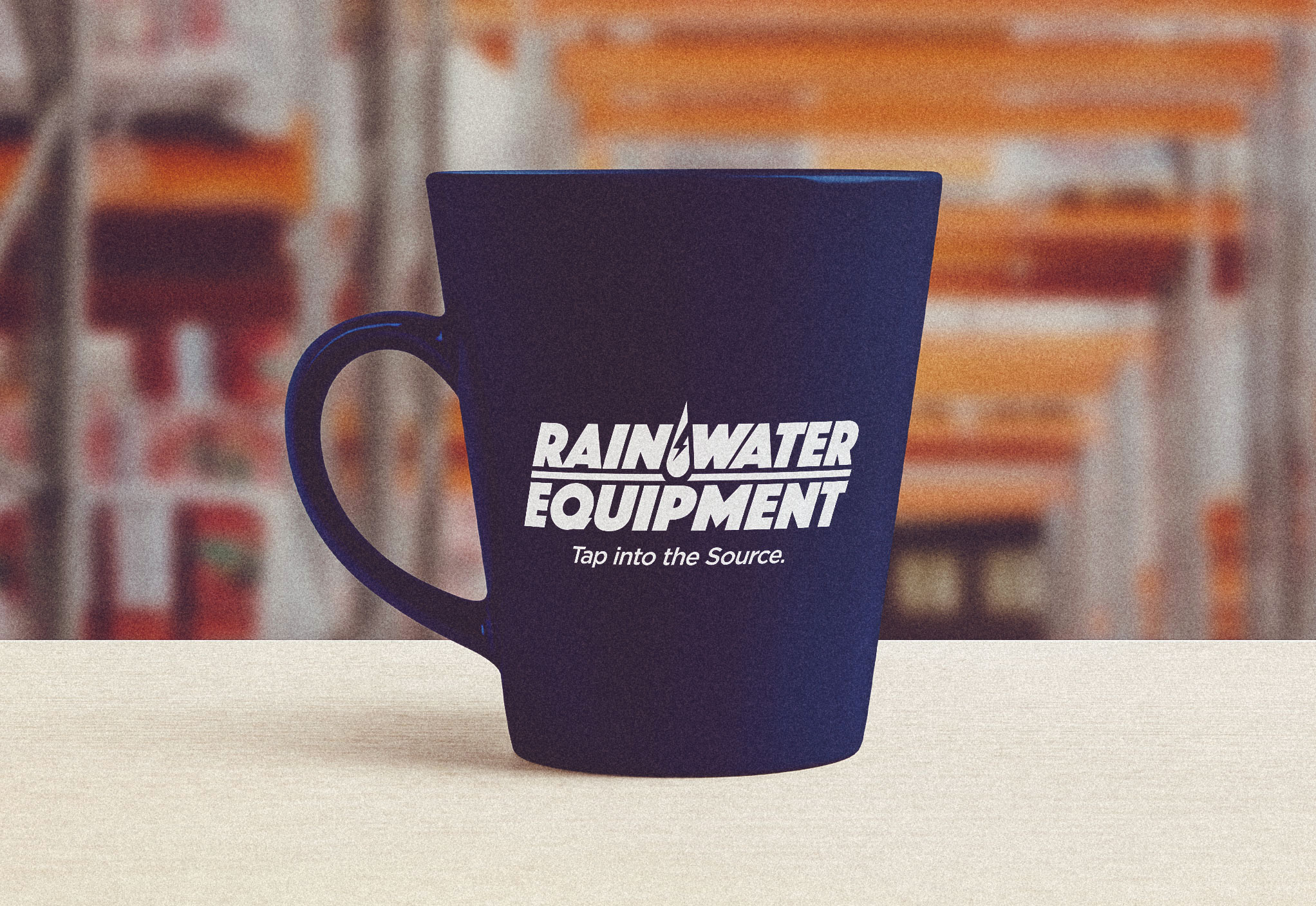 Rainwater Equipment mug with logo on it.