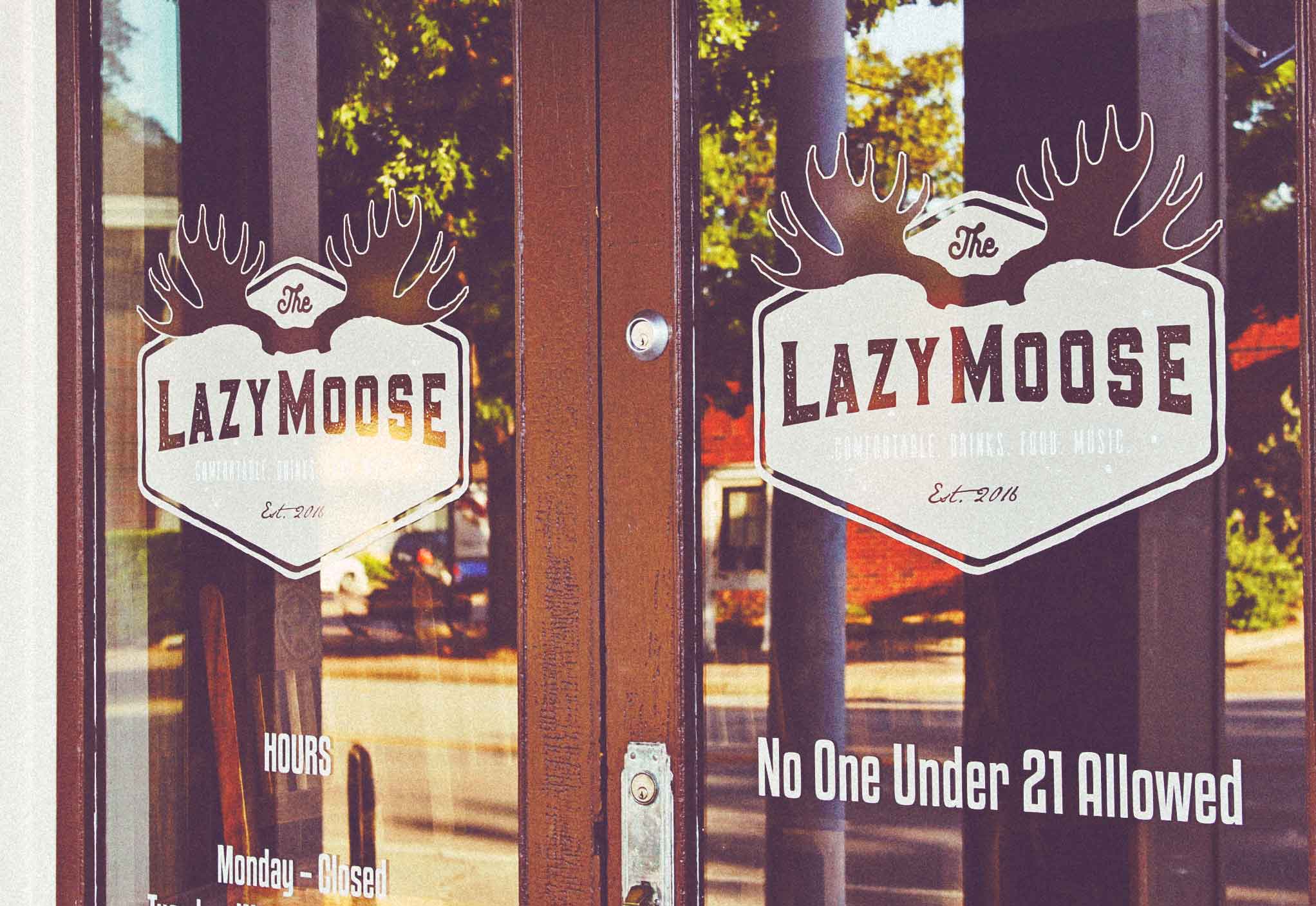 The Lazy Moose Logo on doors of the restaurant