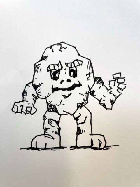 An original sketch of a rock creature.