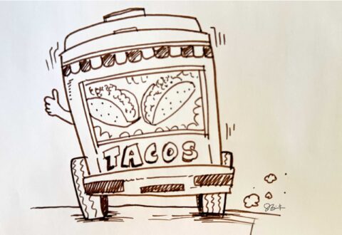 An original sketch of a taco truck.